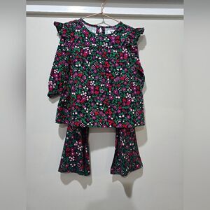 Crown & Ivy Floral Ruffle Flannel Top And Pants Set NWT Size Small